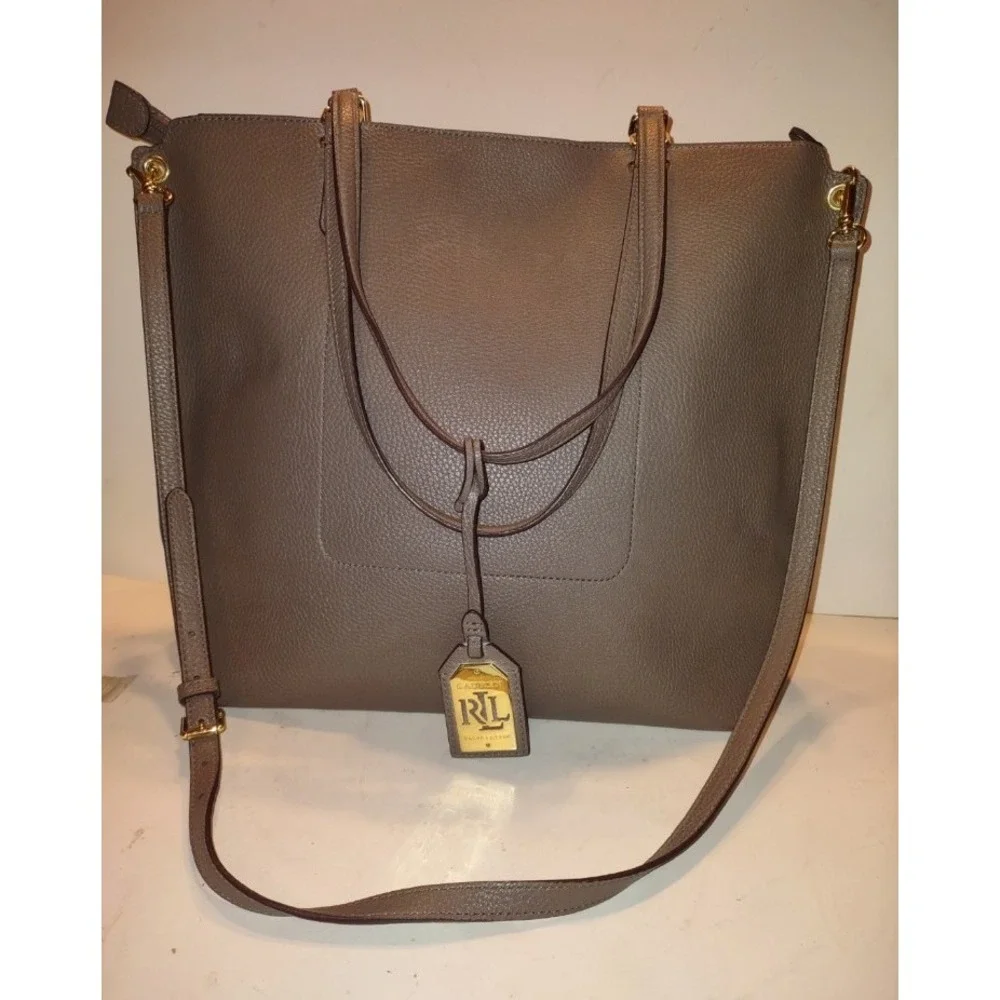 Lauren Ralph Lauren Cross Body Purse Taupe, Inside pocket, Shoulder Strap 18x13 - Picture 1 of 11